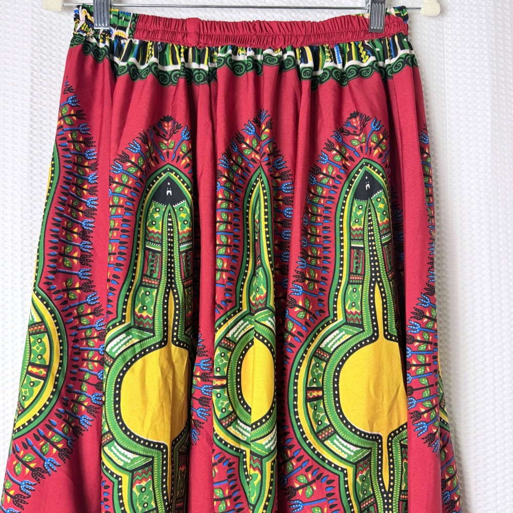 Lapogee Dashiki Maxi Skirt Womens Medium Red African Print Elastic Waist Cotton